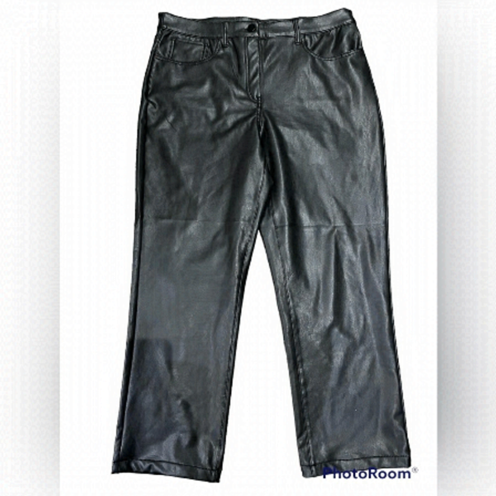 FAUX leather pant size 14 petite black with pocket straight leg